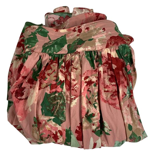 TALBOTS Smocked Waist Pink Floral Full Cotton Blend Pleated Lined Skirt Size 8 - Picture 4 of 7